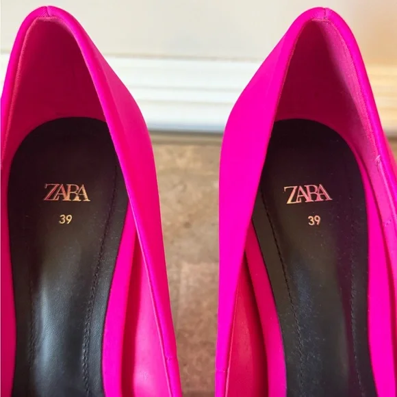 Zara Satin Finish Hot Pink Pointed Toe Heels - Picture 8 of 9